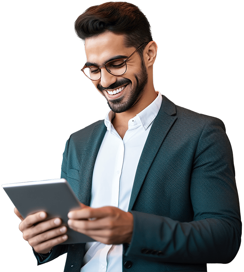 Man looking at tablet to check stock prices